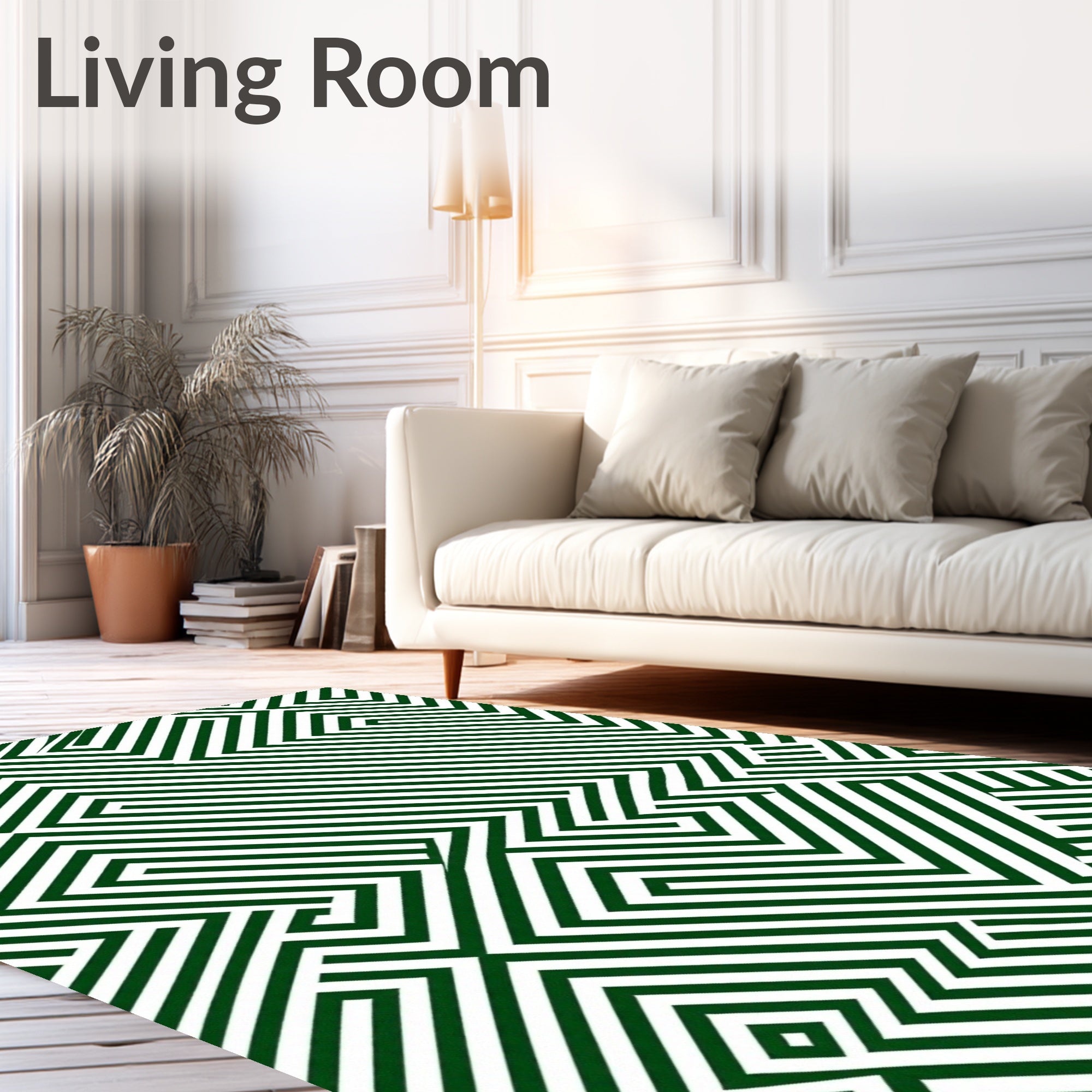 Deep Green Geometric Labyrinth Lines Rug