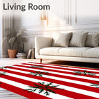 Red White Striped Evergreen Sprig Rug