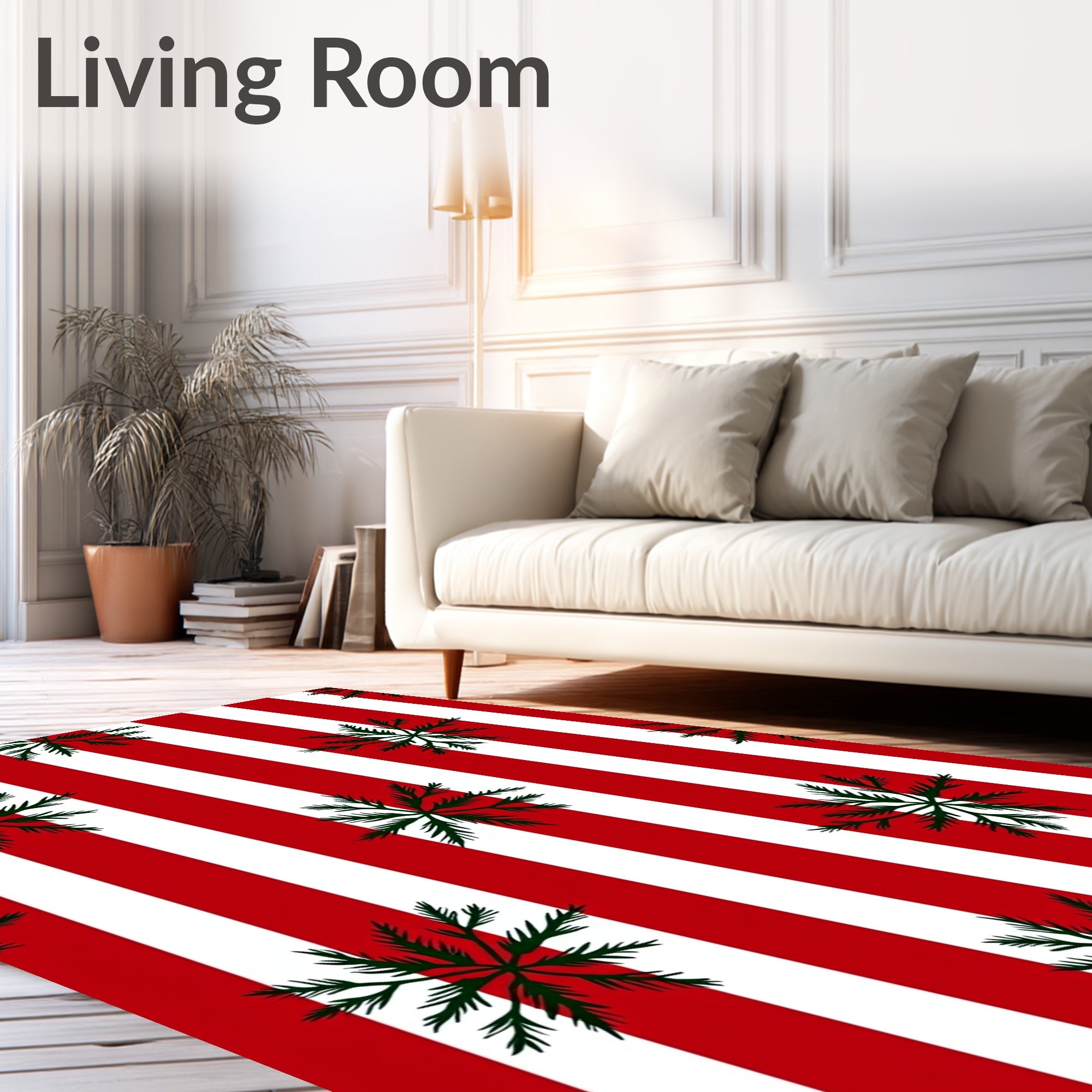 Red White Striped Evergreen Sprig Rug