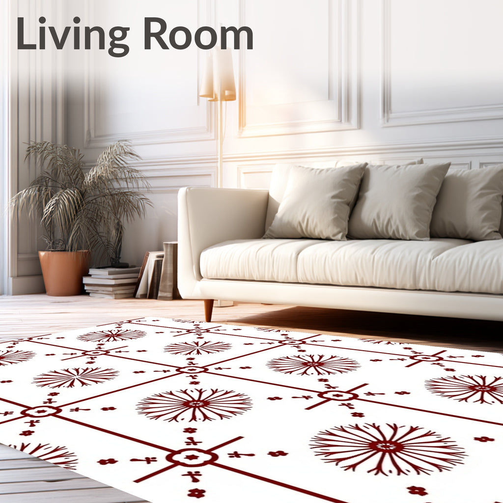 Crimson Radial Flower Grid Rug