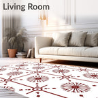 Crimson Radial Flower Grid Rug
