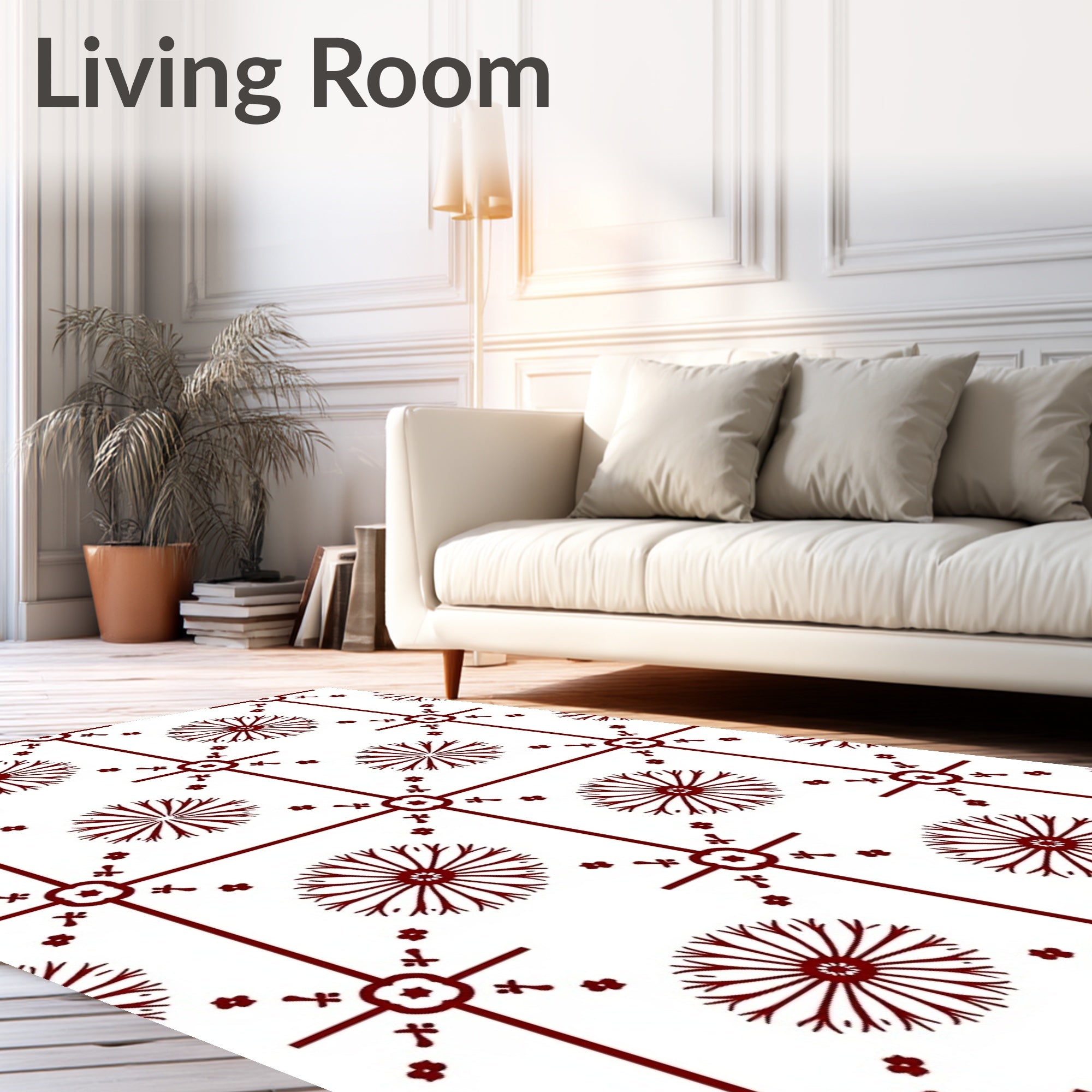 Crimson Radial Flower Grid Rug