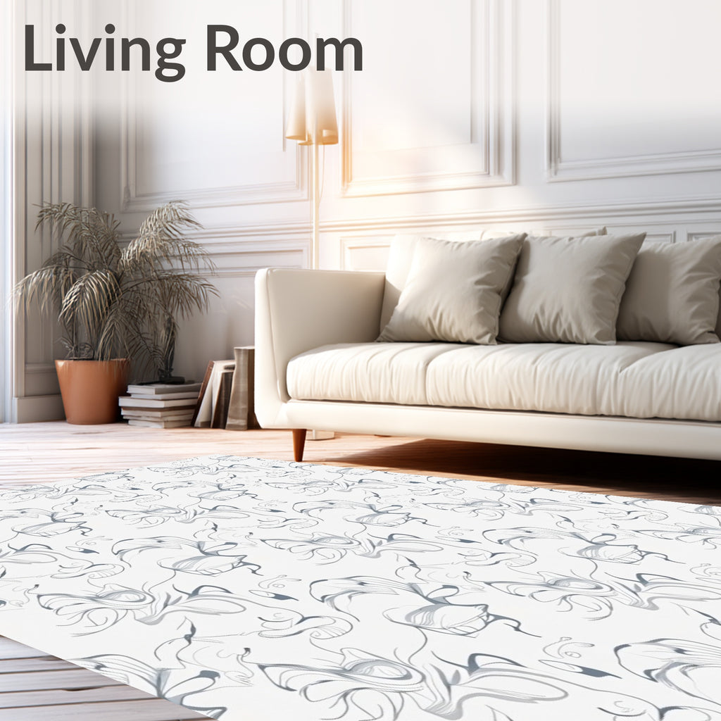 Elegant Gray Sketch Floral Bloom Rug
