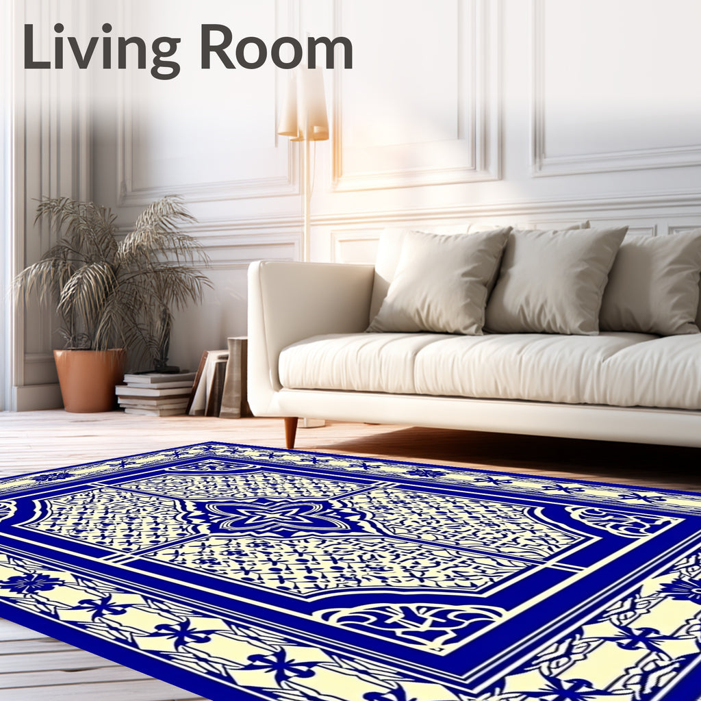 Classic Blue Cream Intricate Medallion Rug