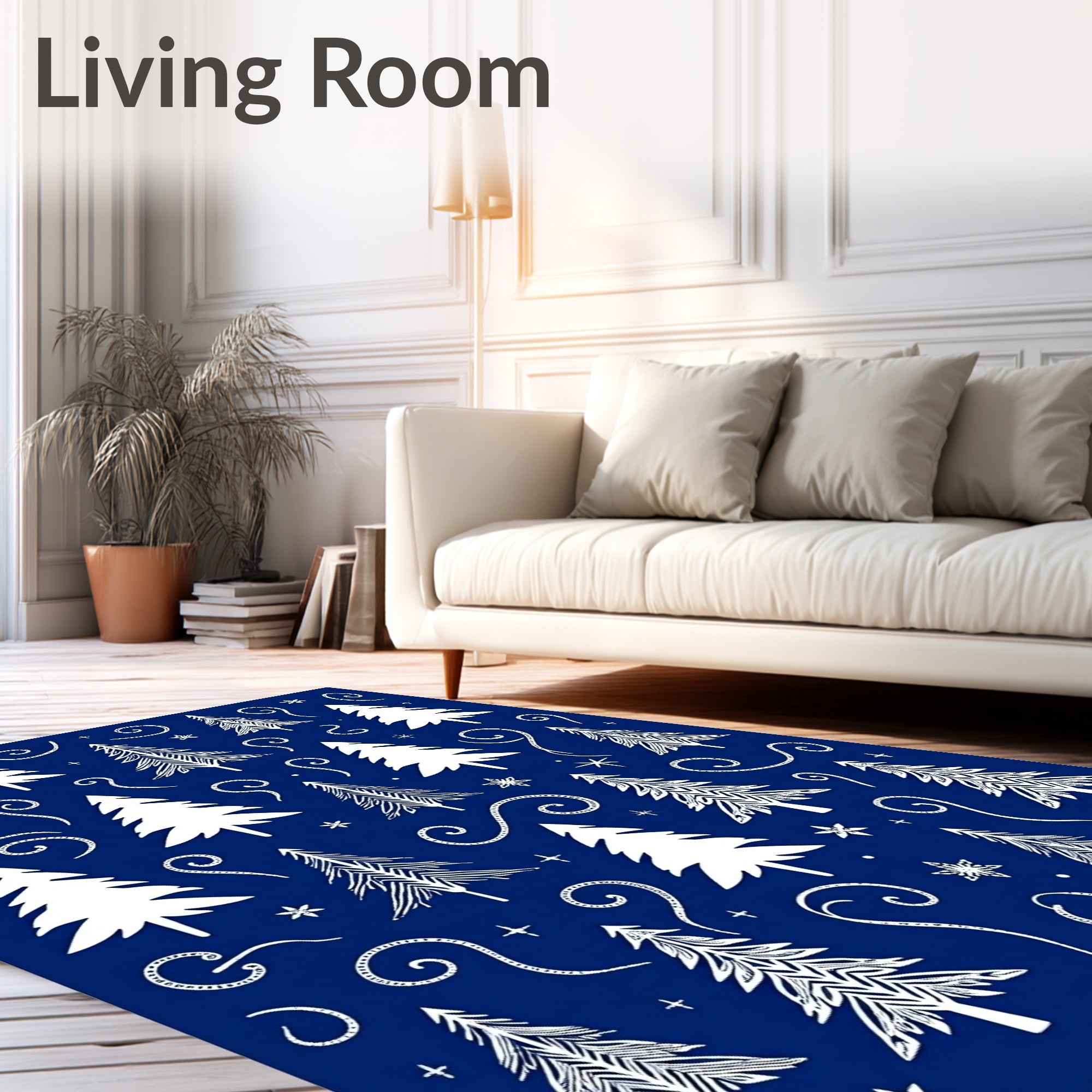 Festive Blue Pine Tree Garland Rug