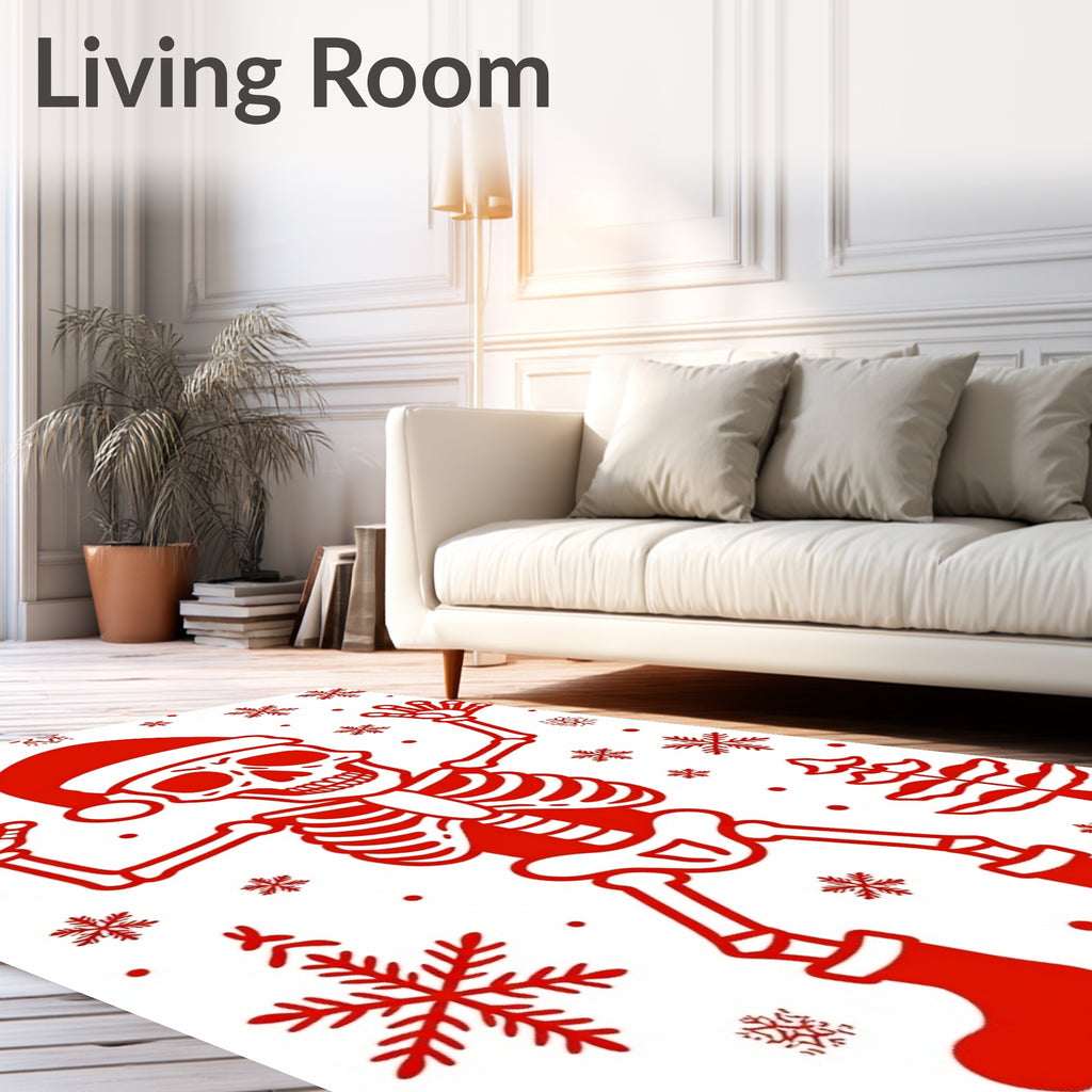 Jolly Red Skeleton Snowflakes Christmas Tree Rug