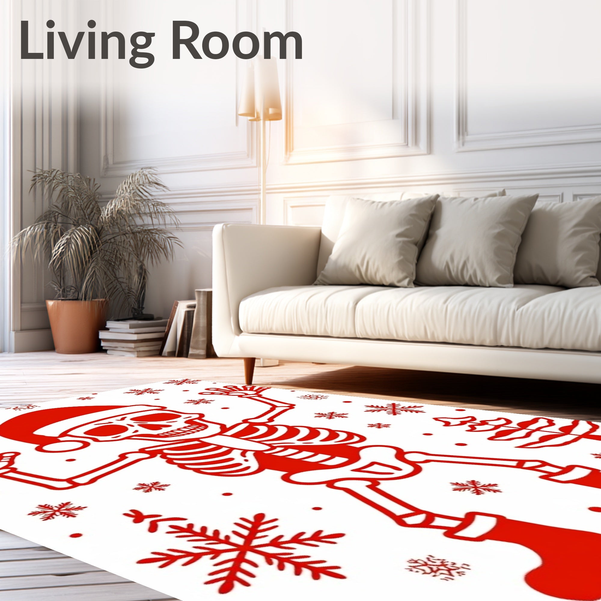 Jolly Red Skeleton Snowflakes Christmas Tree Rug