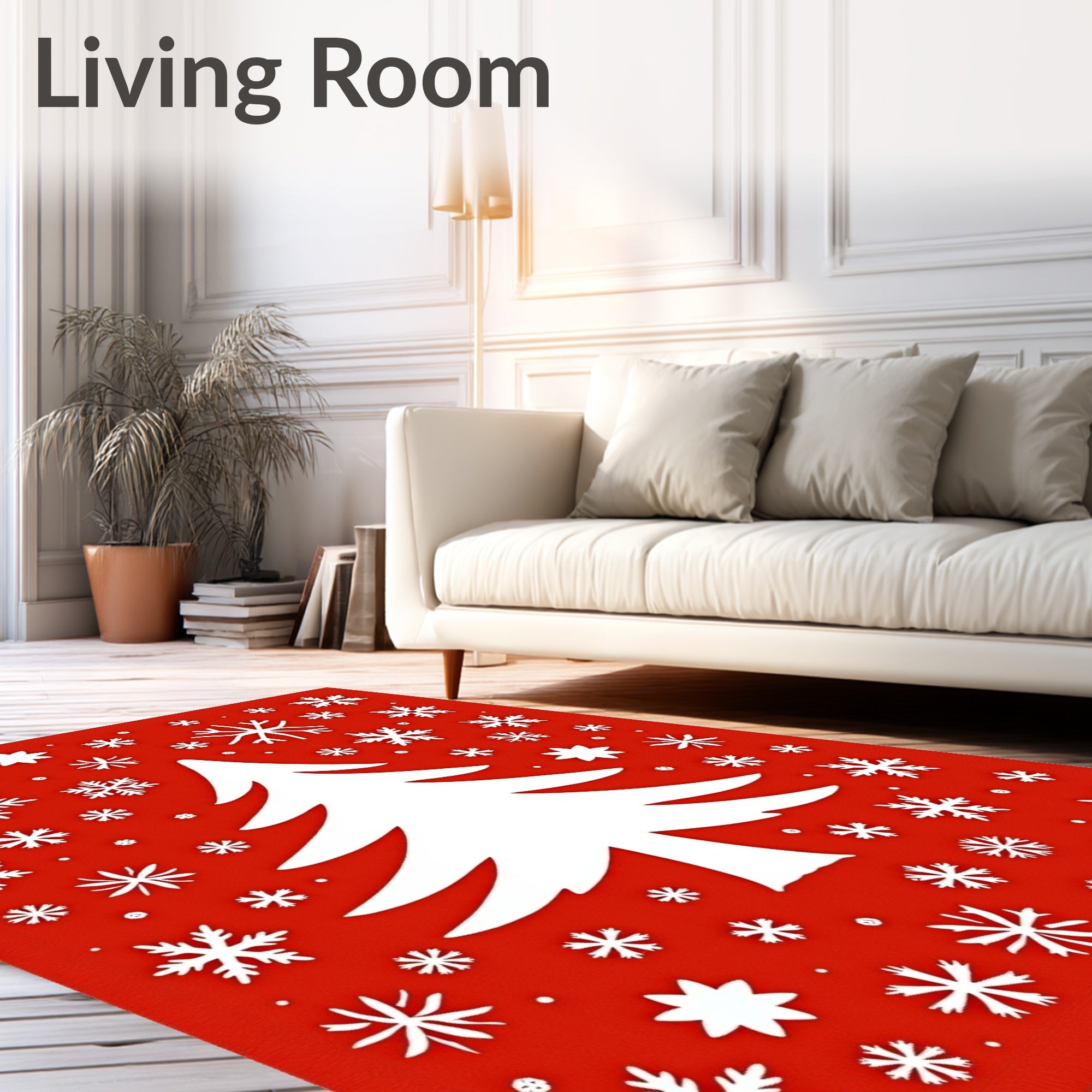 Red White Christmas Tree Snowflakes Rug