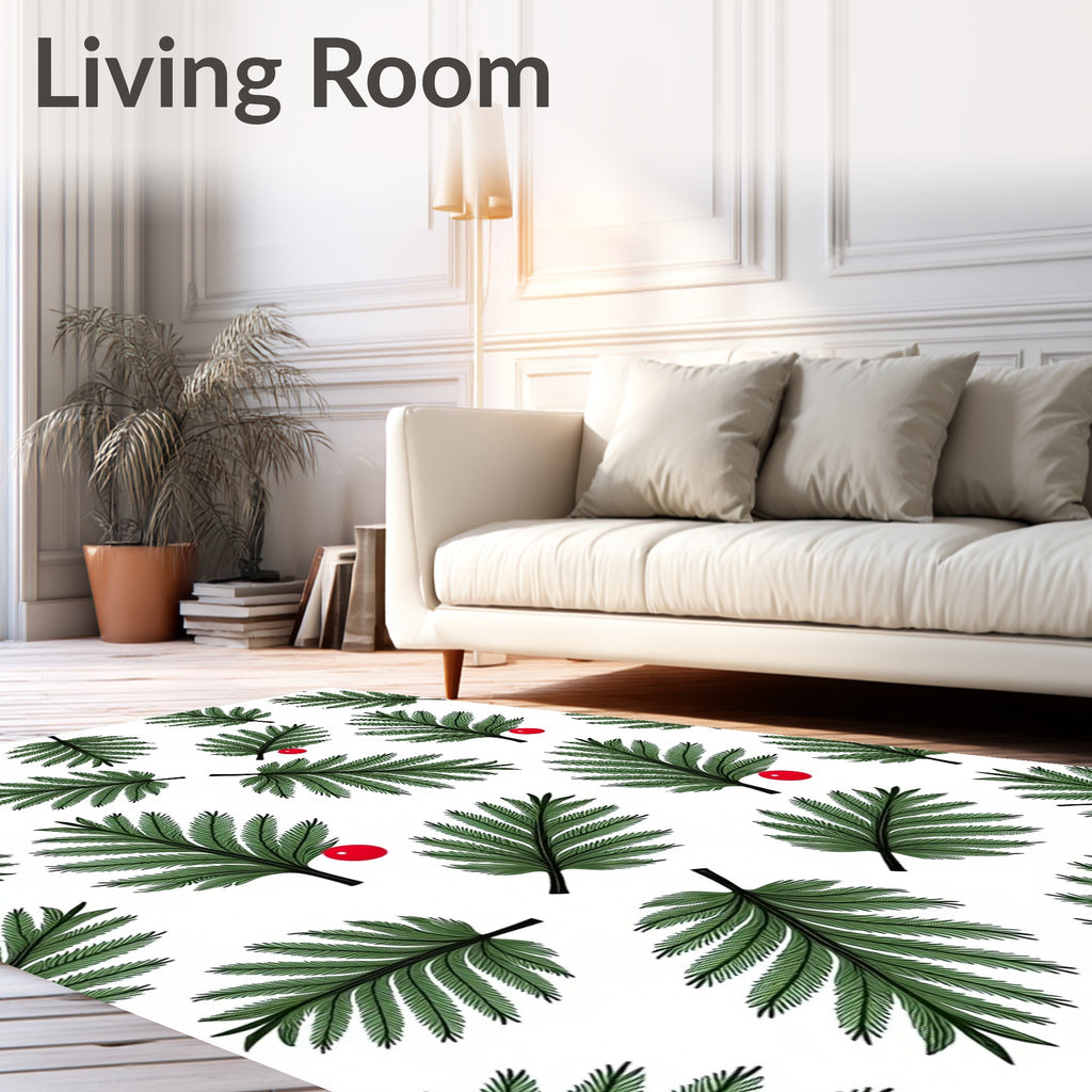 Evergreen Pine Sprig Red Berry Rug