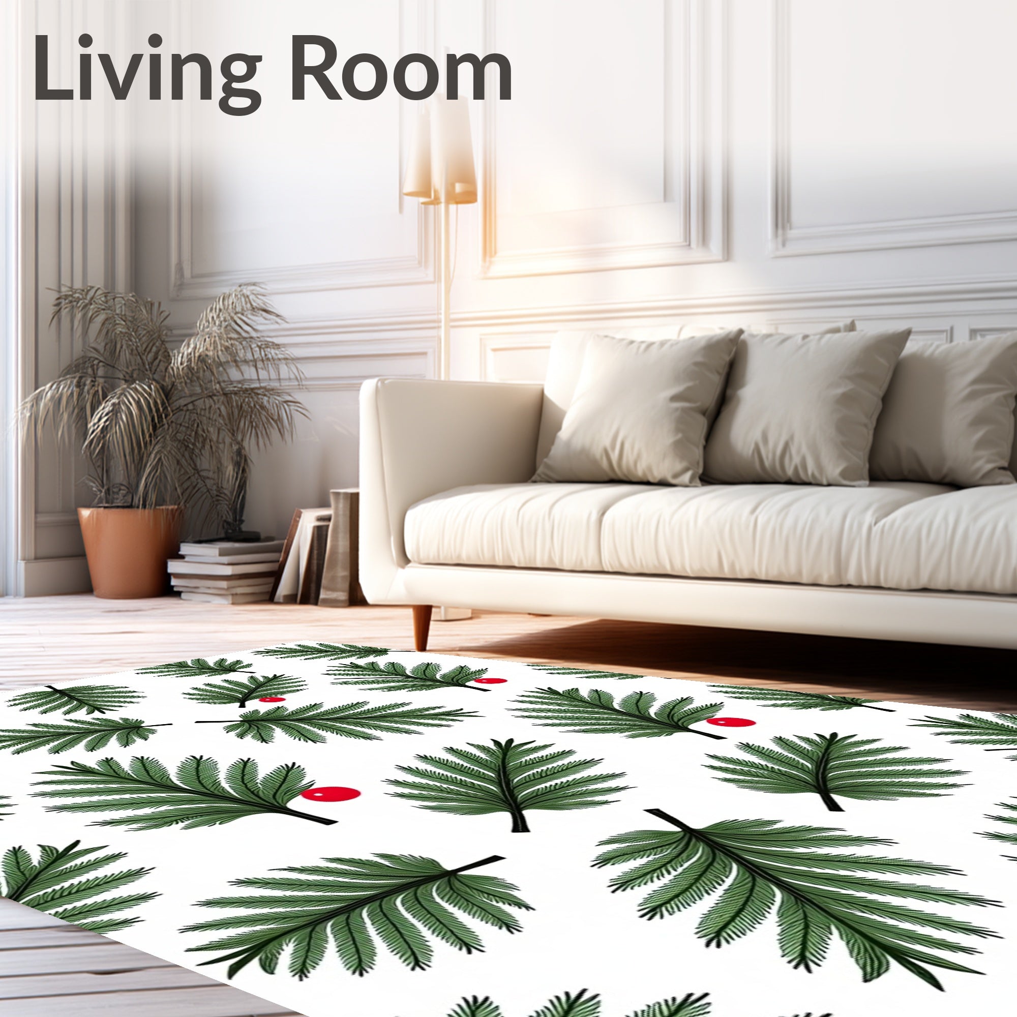 Evergreen Pine Sprig Red Berry Rug