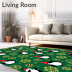 Festive Green Penguin and Snow Flake Rug