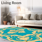 Golden Floral Medallion on Teal Background Rug