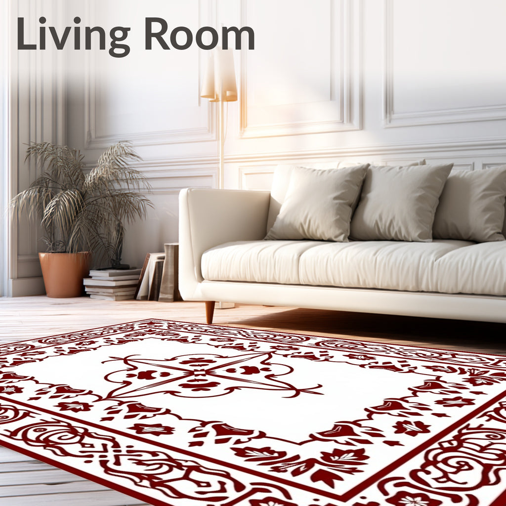 Deep Burgundy Ornamental Border Rug