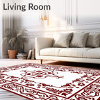 Deep Burgundy Ornamental Border Rug