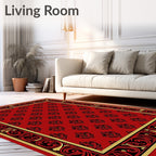 Crimson Red Black Gold Damask Border Rug