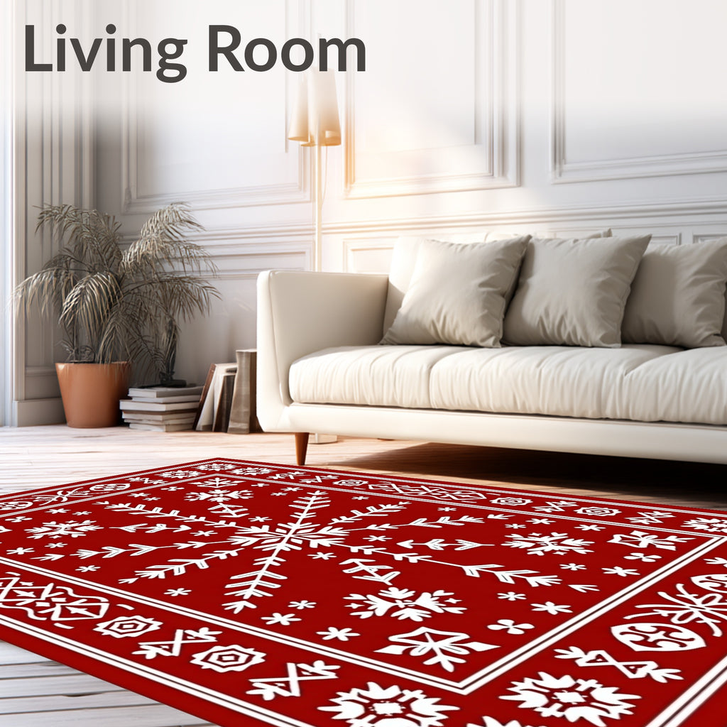 Crimson Snowflake Folk Art Rug