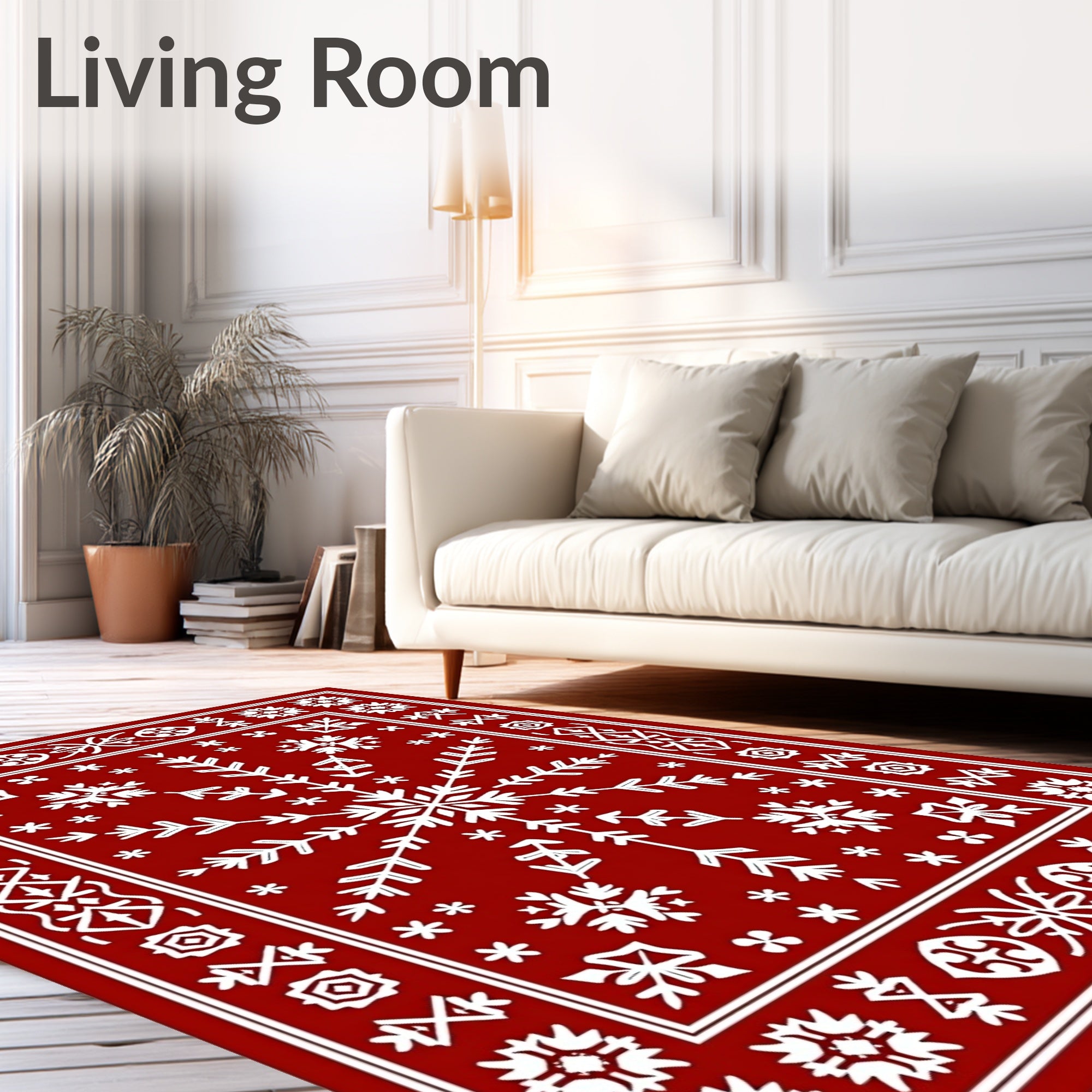 Crimson Snowflake Folk Art Rug