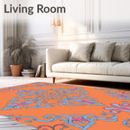 Vibrant Orange Blue Pink Floral Scrolls Rug