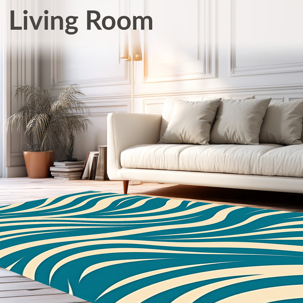 Teal Cream Wavy Stripe Rug