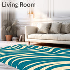 Teal Cream Wavy Stripe Rug