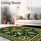 Golden Ornate Floral Border Emerald Rug