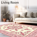 Traditional Pink Floral Medallion Cream Rug
