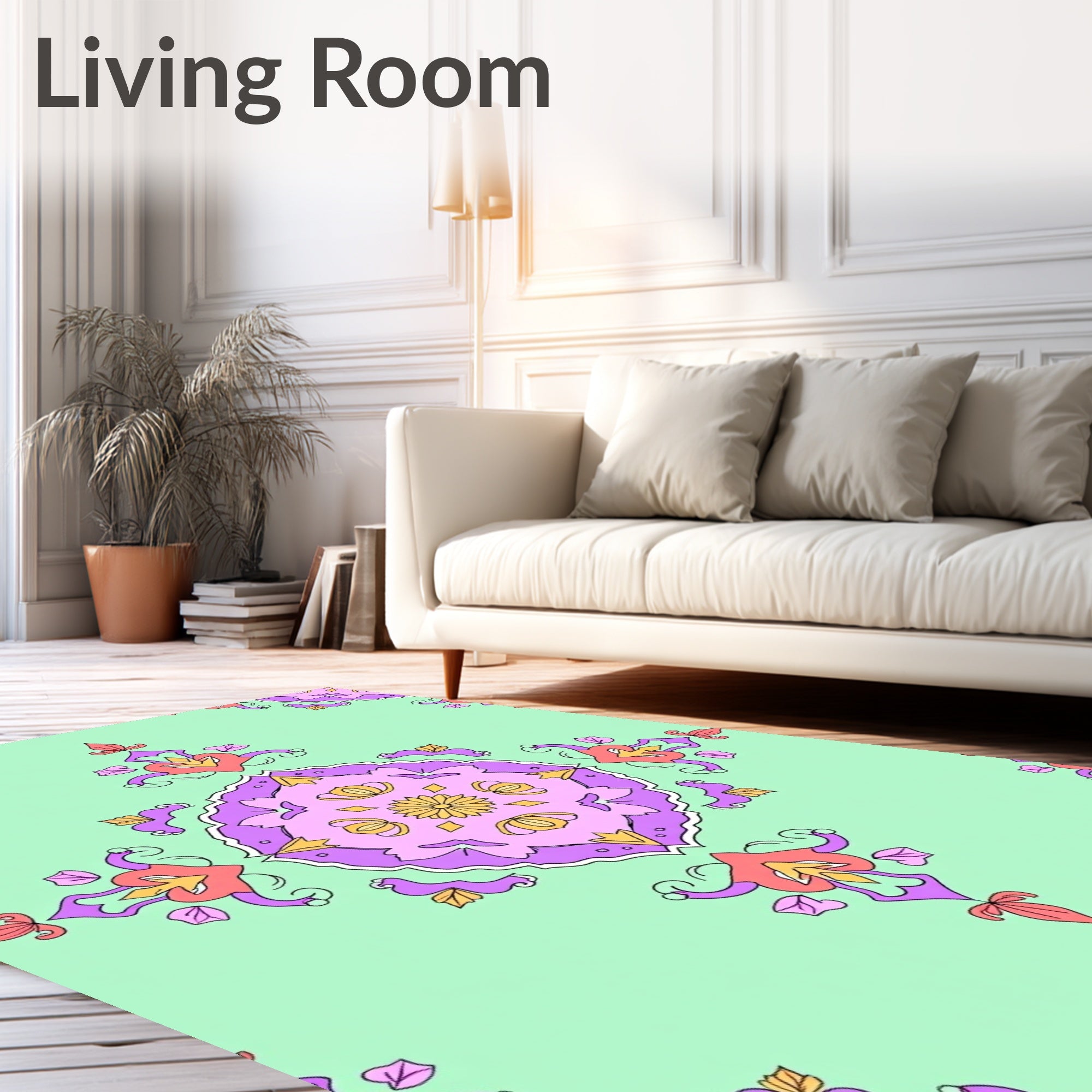 Pastel Mandala Medallion Floral Layout Rug