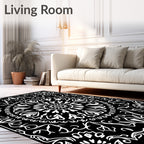 Black White Floral Mandala Symmetry Rug