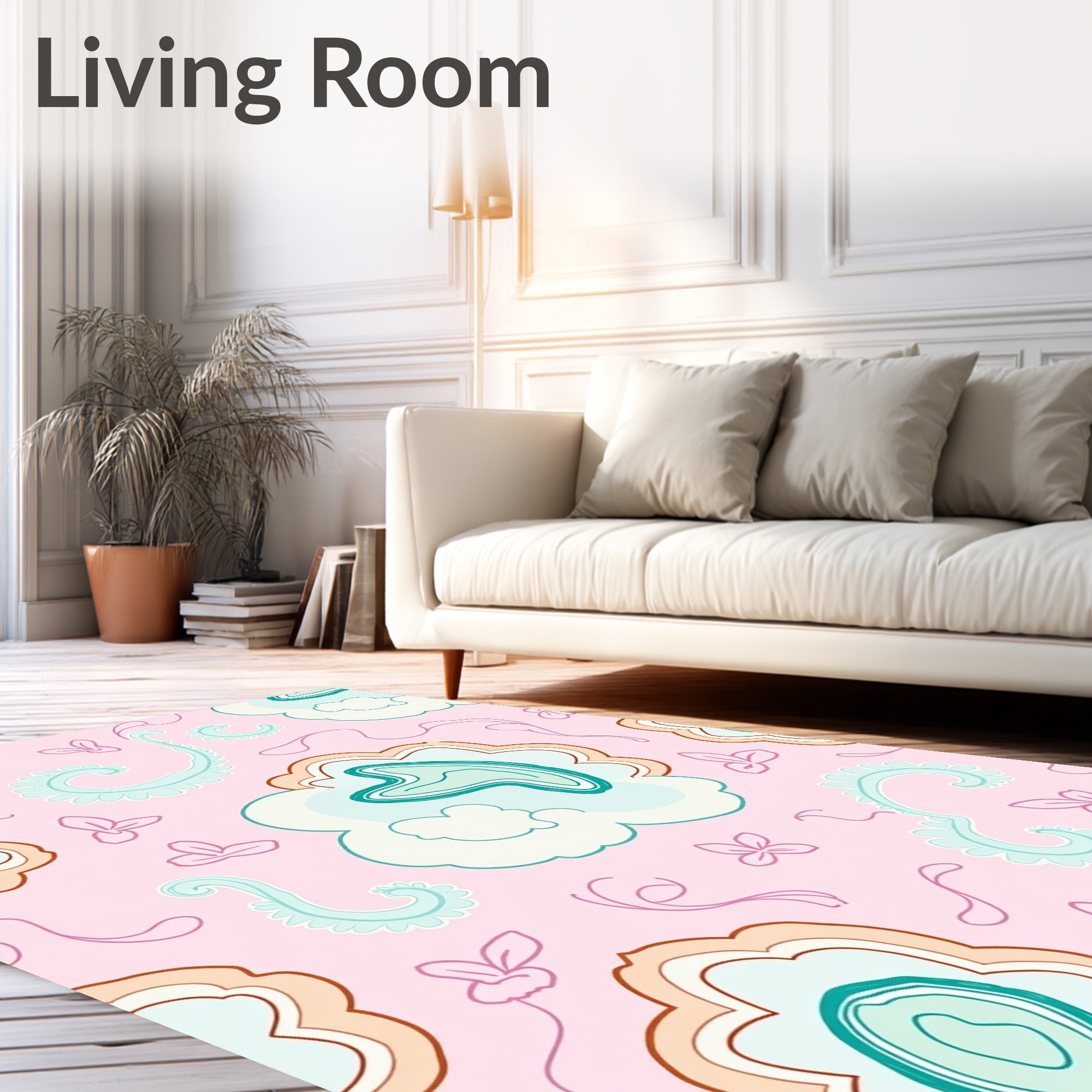 Pink Teal Floral Swirl Scatter Rug