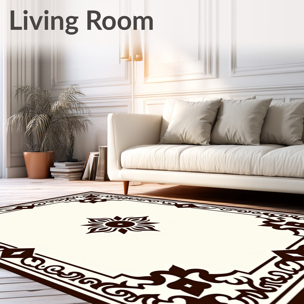 Brown Floral Scrollwork with Central Sunburst Rug