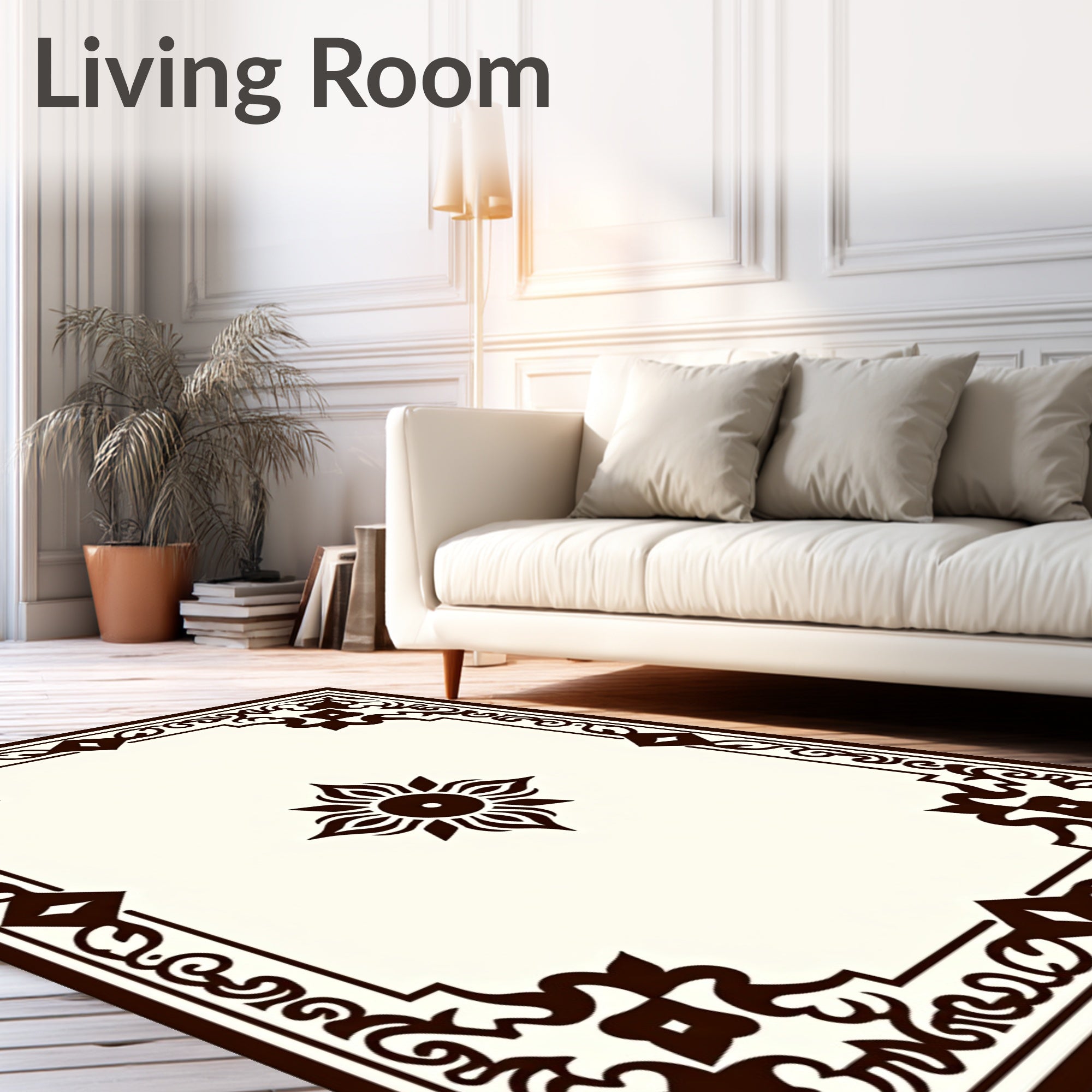 Brown Floral Scrollwork with Central Sunburst Rug