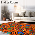 Vibrant Orange Folk Art Blooms Rug