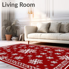 Crimson White Snowflake Medallion Border Rug