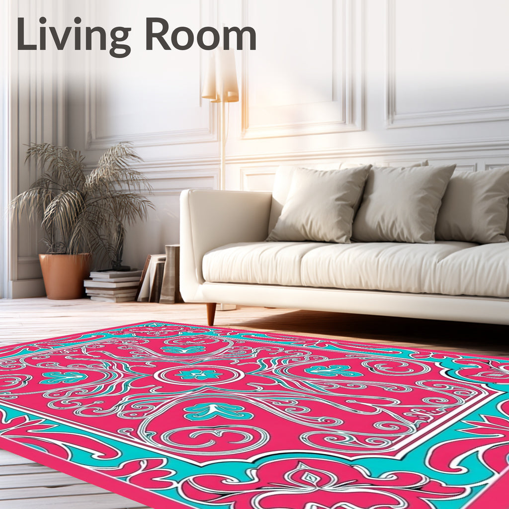 Vibrant Pink Teal Floral Medallion Rug