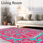 Vibrant Pink Teal Floral Medallion Rug