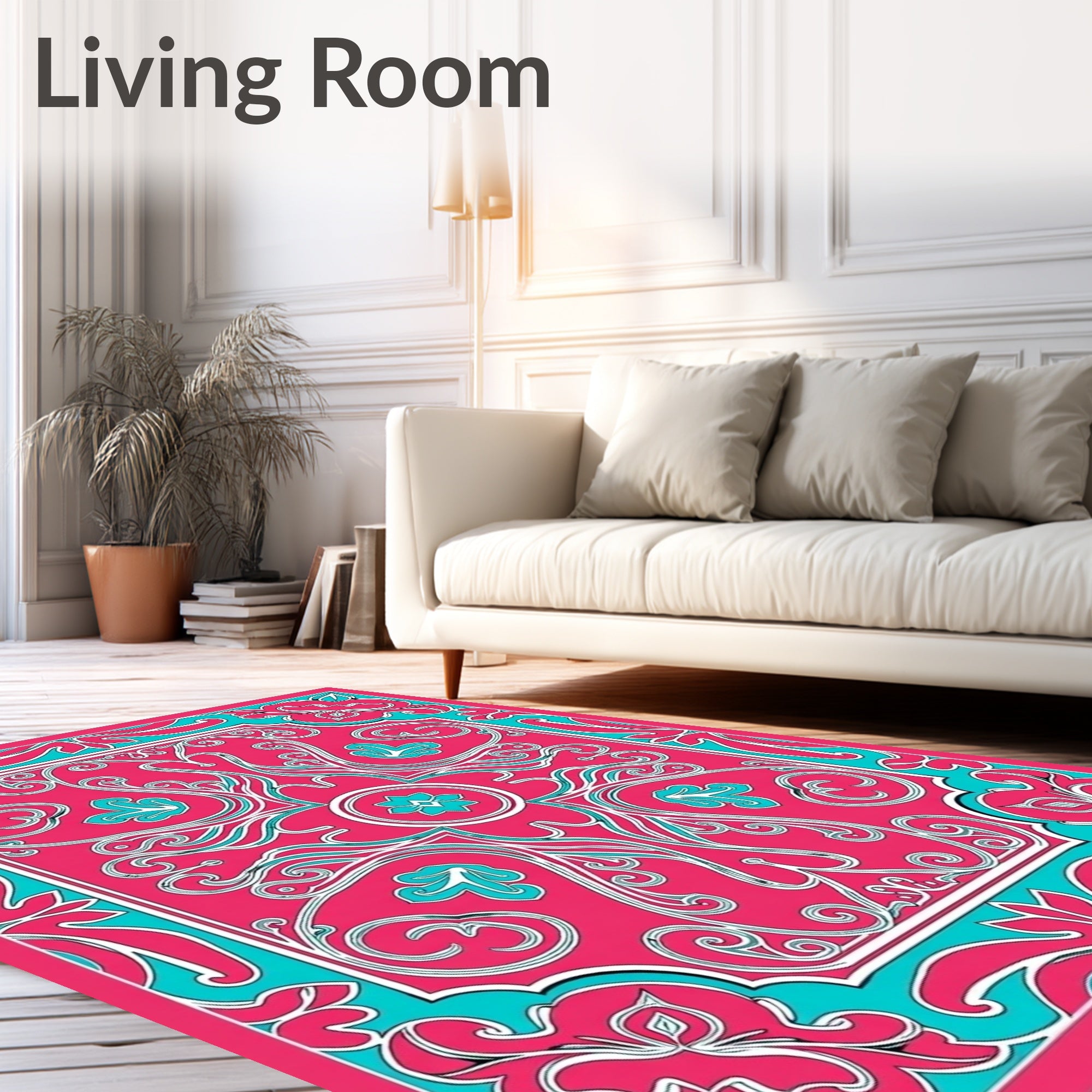 Vibrant Pink Teal Floral Medallion Rug