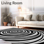 Concentric Black Gray Swirl Rug