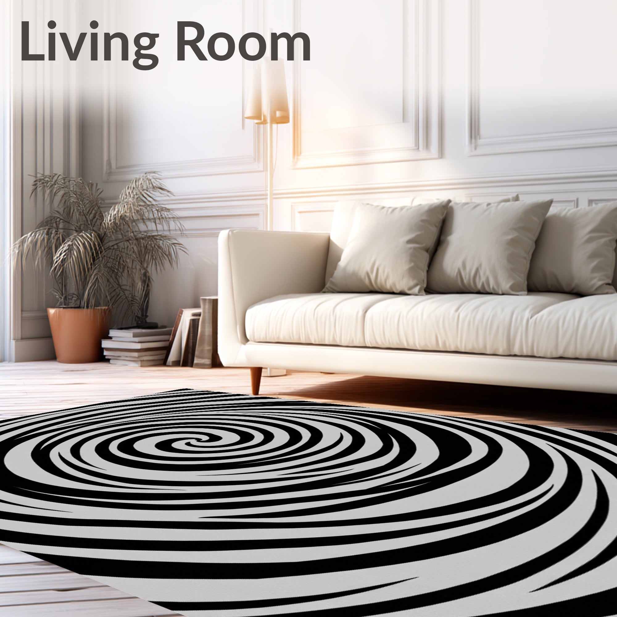 Concentric Black Gray Swirl Rug