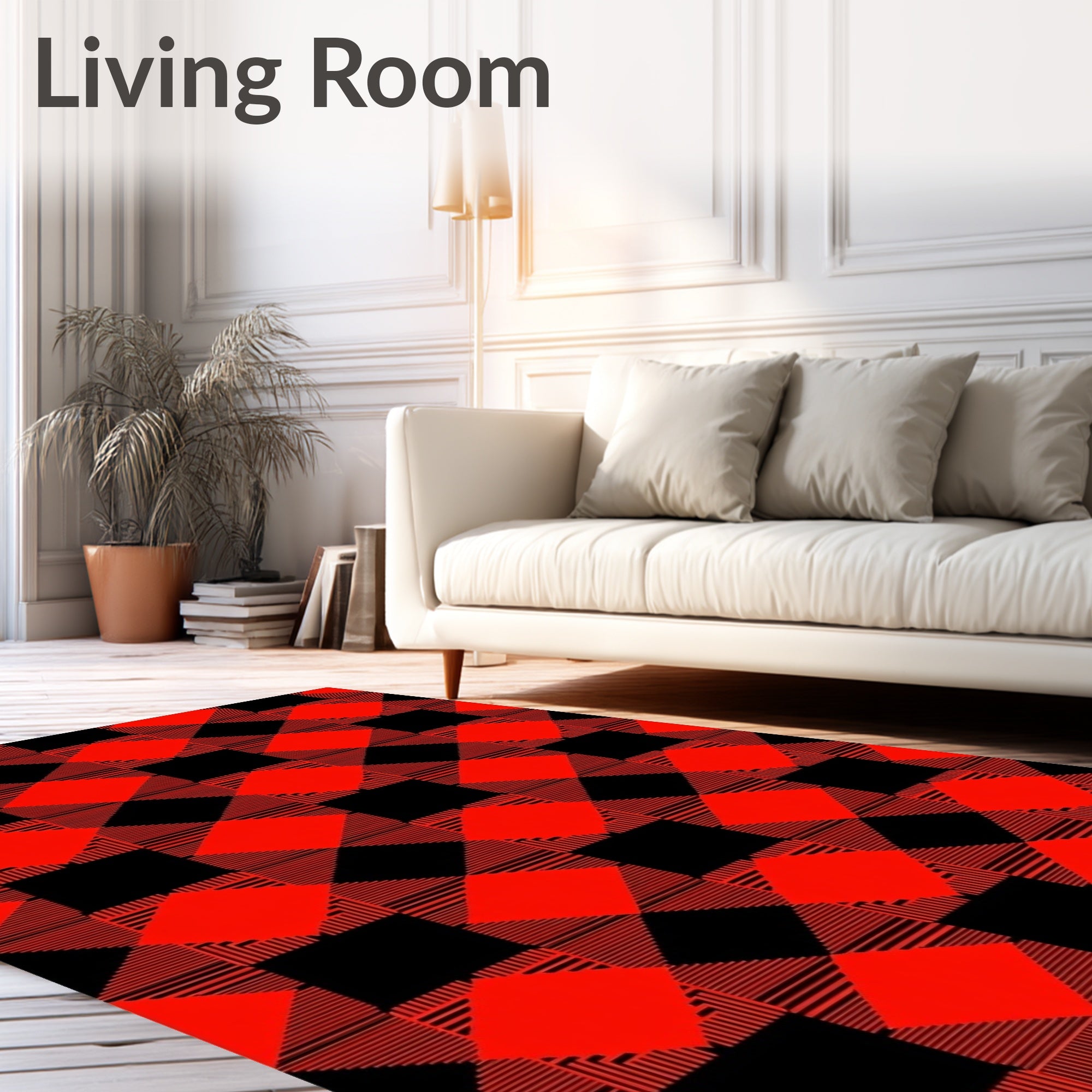 Bold Red Black Plaid Diamond Rug