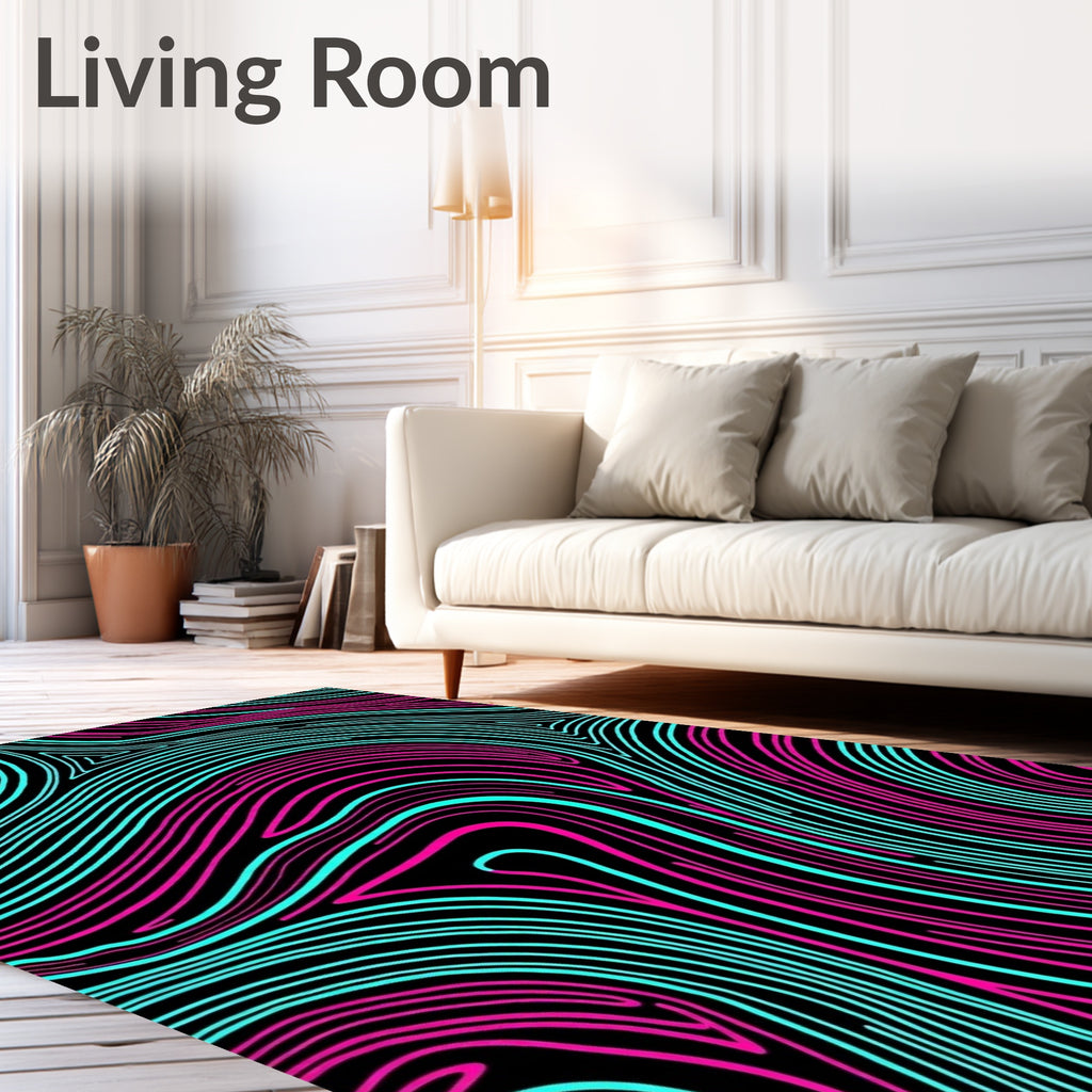 Vibrant Cyan Pink Swirling Lines Rug