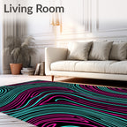 Vibrant Cyan Pink Swirling Lines Rug