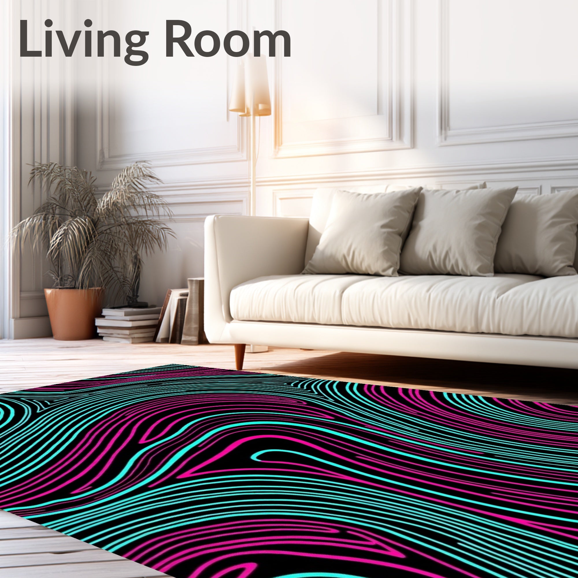 Vibrant Cyan Pink Swirling Lines Rug
