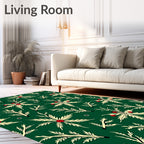 Forest Green Cream Berry Branch Folk Art Rug