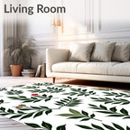 Dark Green Leaf with Red Flower Whimsical Rug