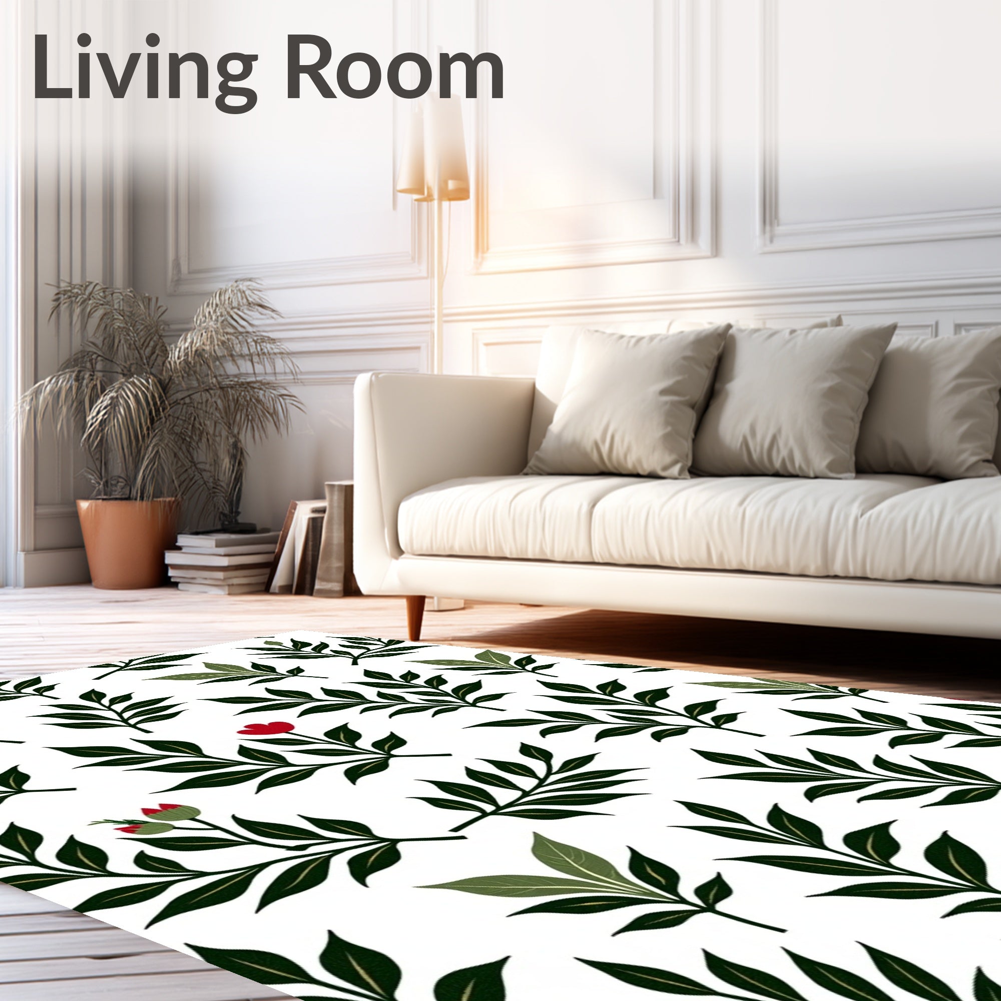 Dark Green Leaf with Red Flower Whimsical Rug