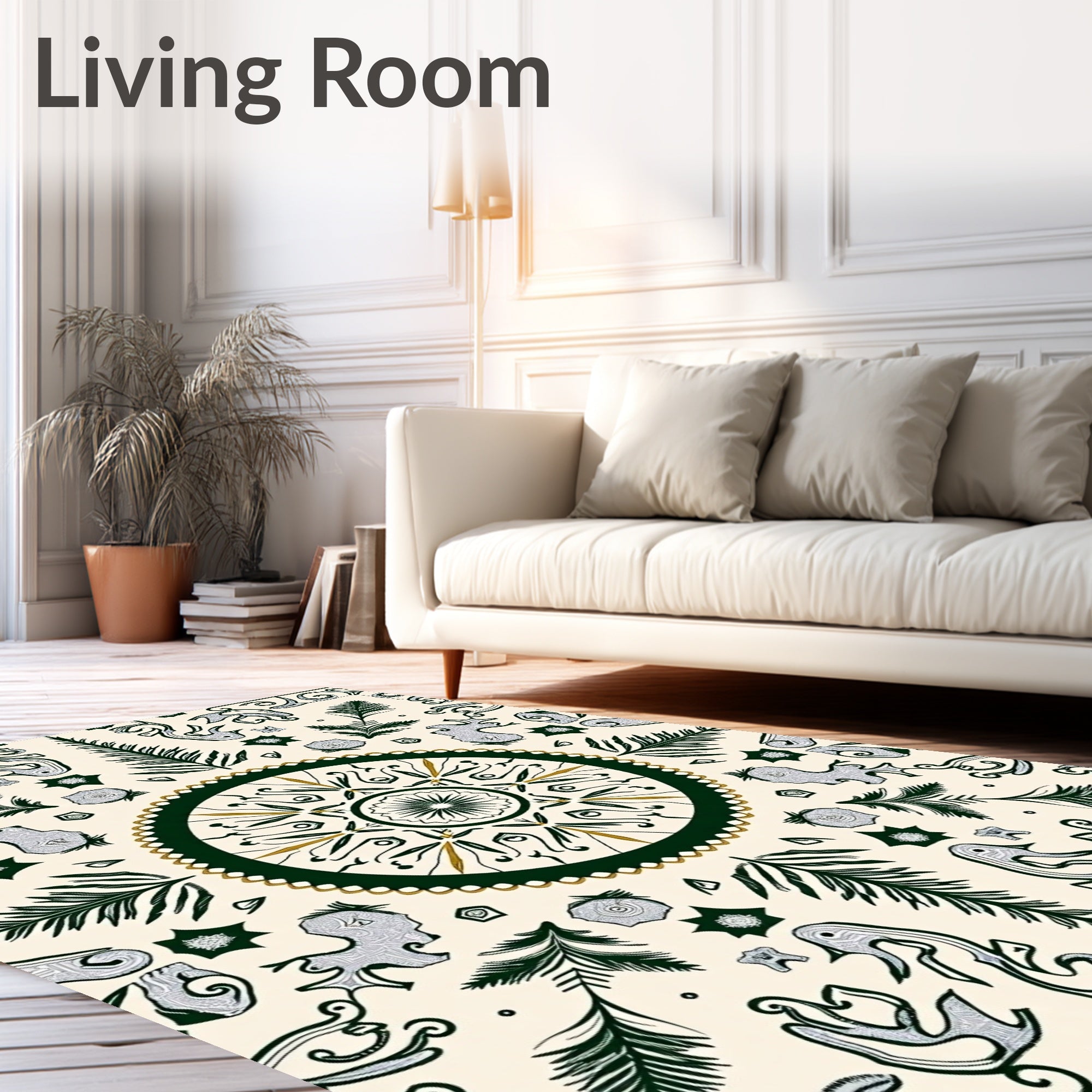 Dark Green Emerald Sunburst Garden Rug