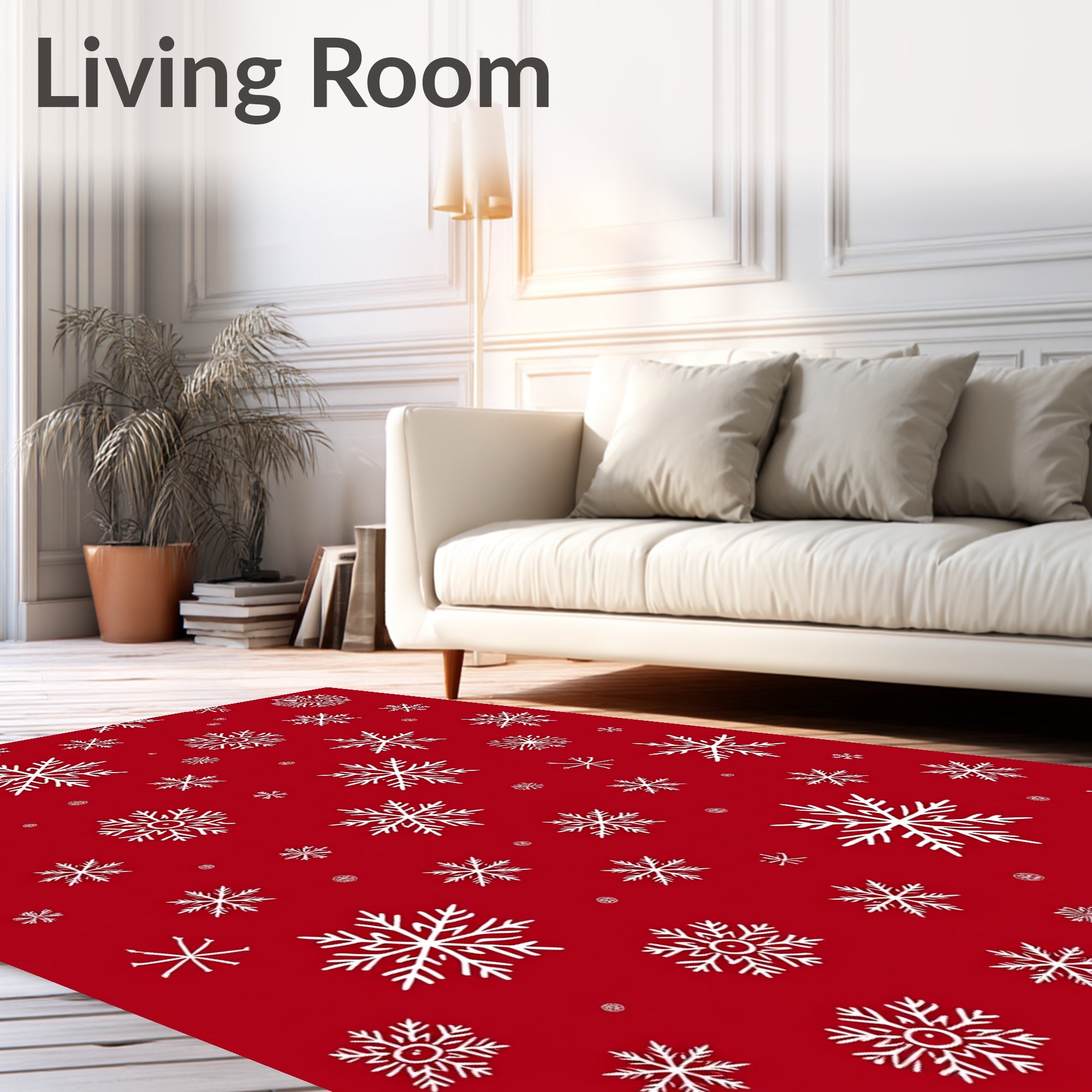 Crimson White Snowflake Scatter Rug