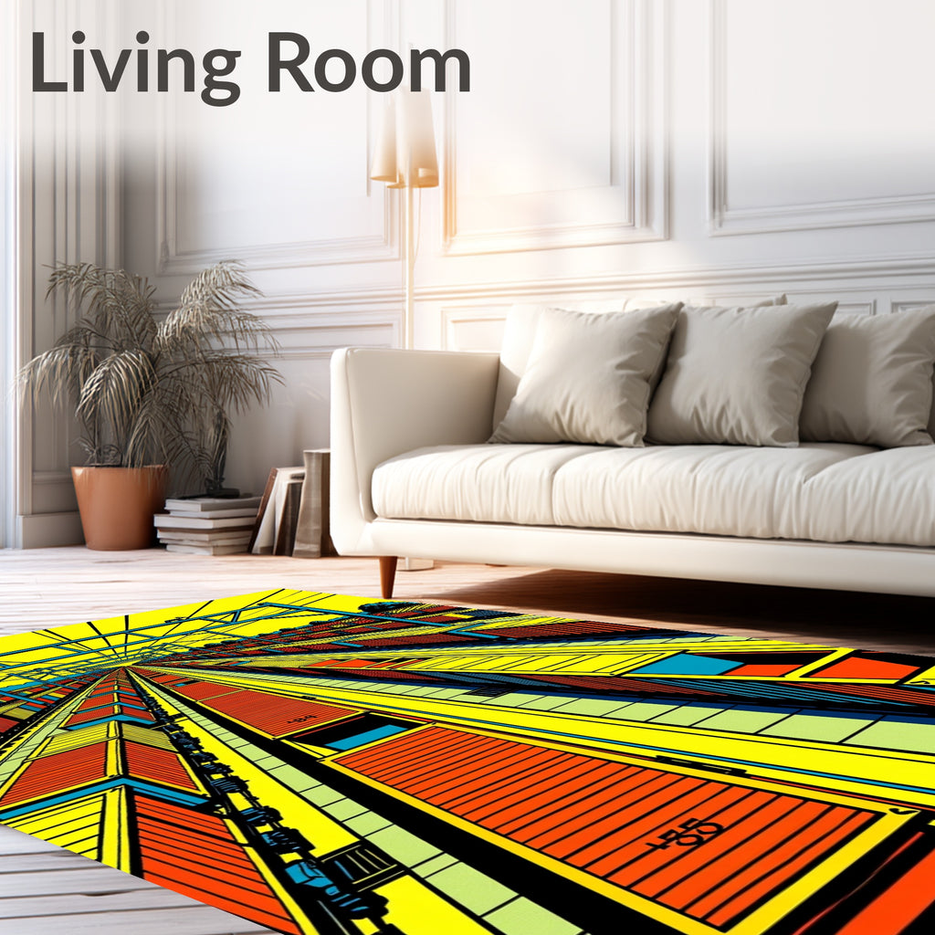 Bold Yellow Rail Yard Cargo Rug