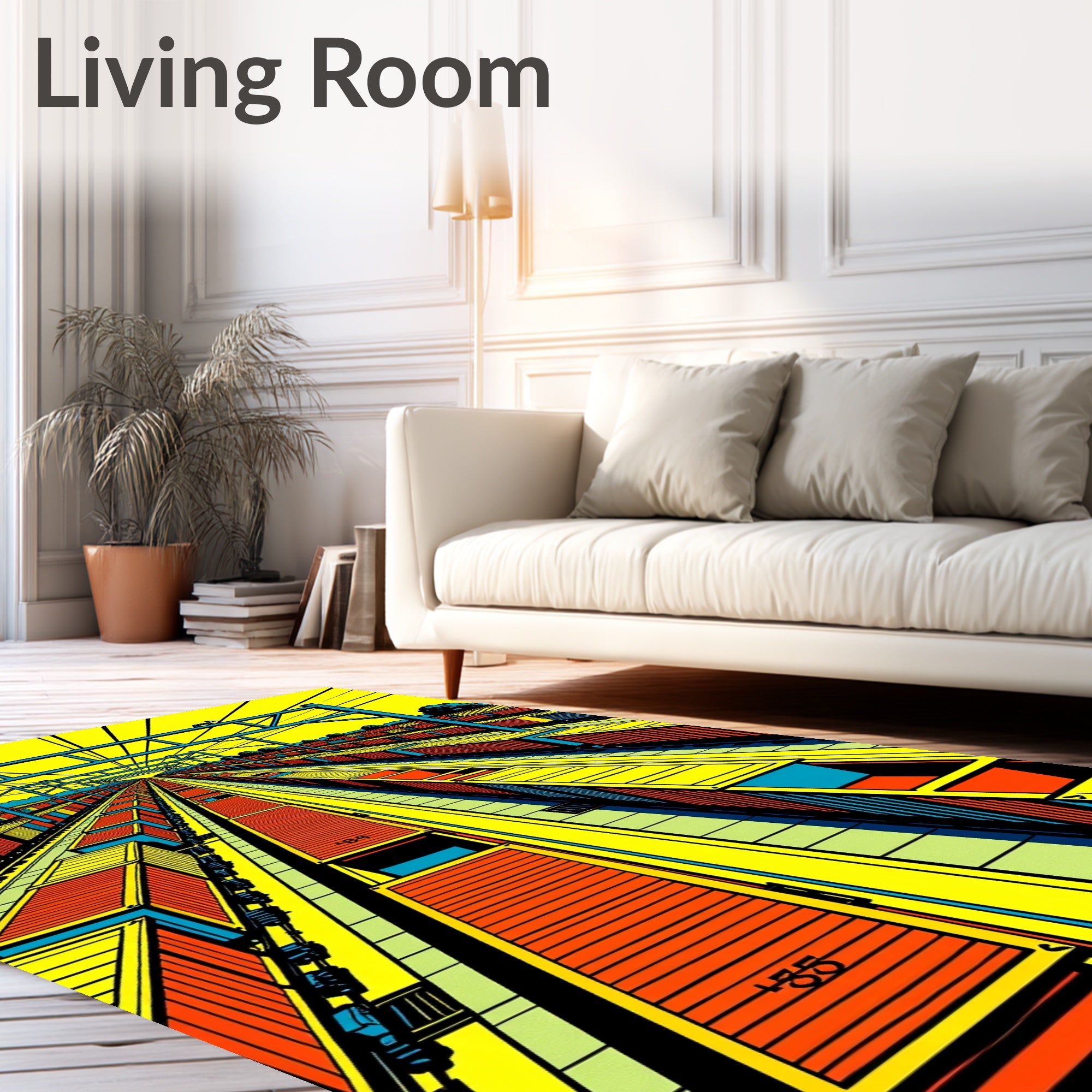 Bold Yellow Rail Yard Cargo Rug