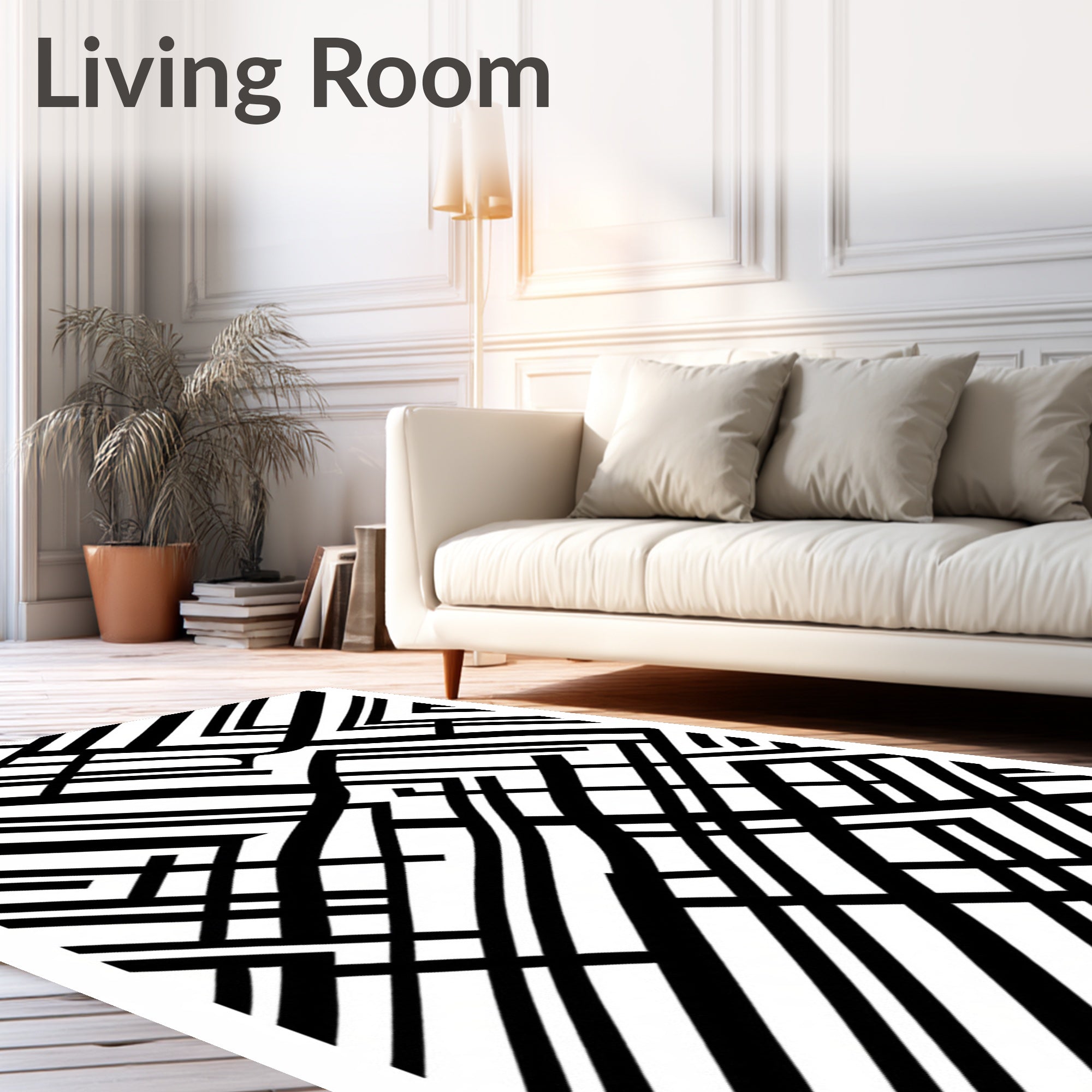 Modern Black White Geometric Maze Rug